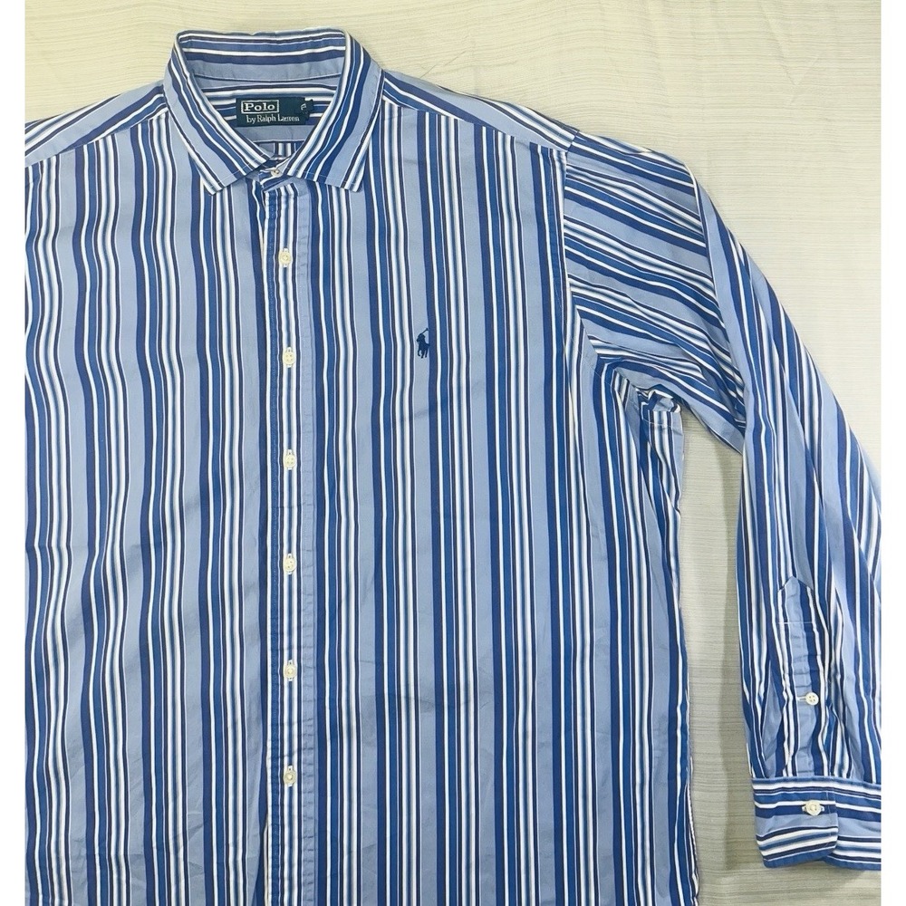 Polo Ralph Lauren Men's Blue and White Stripes, Long Sleeve Dress Shirt. SZ XXL - Picture 8 of 15